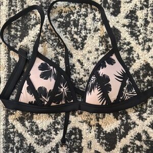 Black and Pink Floral Bikini Top